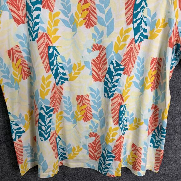 Kim Rogers Knit Top Plus Sz 2X Short Sleeve Tropical Leaf Pattern Scalloped Neck - Picture 3 of 10